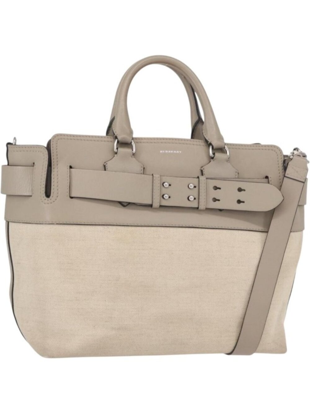 BURBERRY Medium Belt Bag Hand Bag Canvas 2way Beige Silver